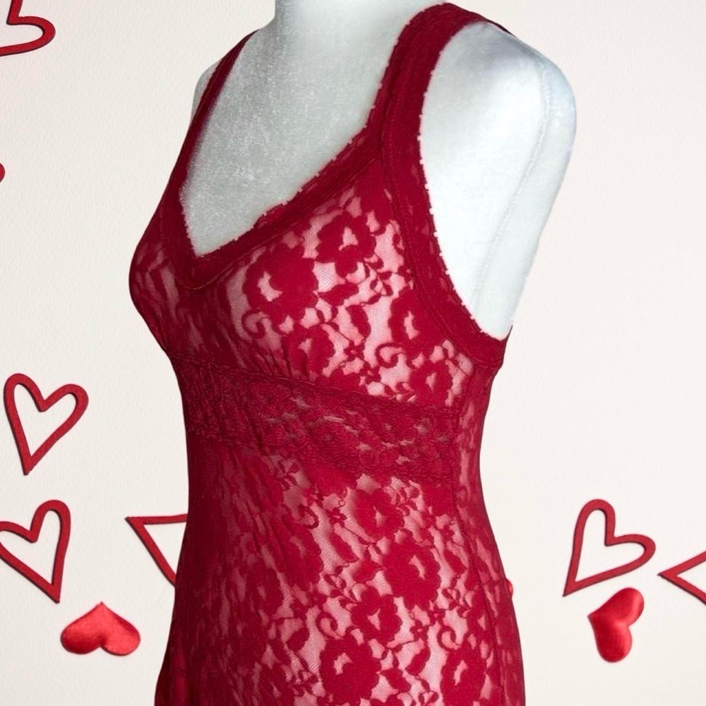 Vintage 90s Red lace coquette bodycon slip dress
